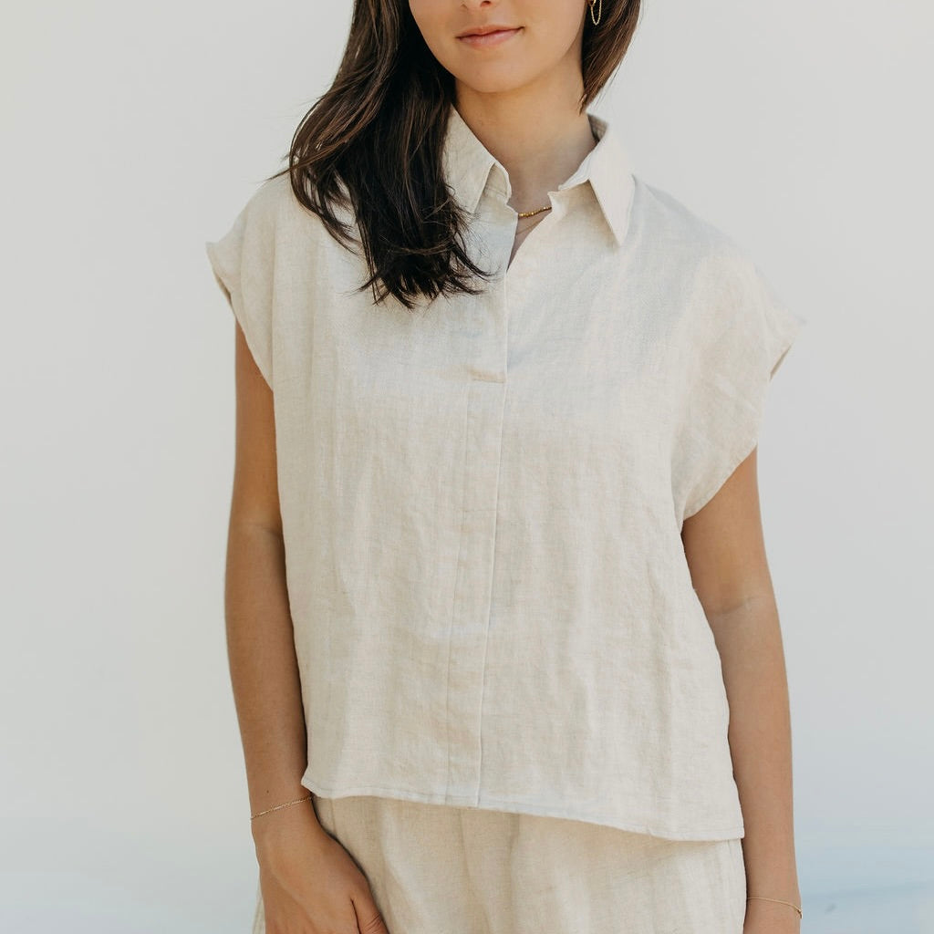 Oatmeal Linen Mina Top
