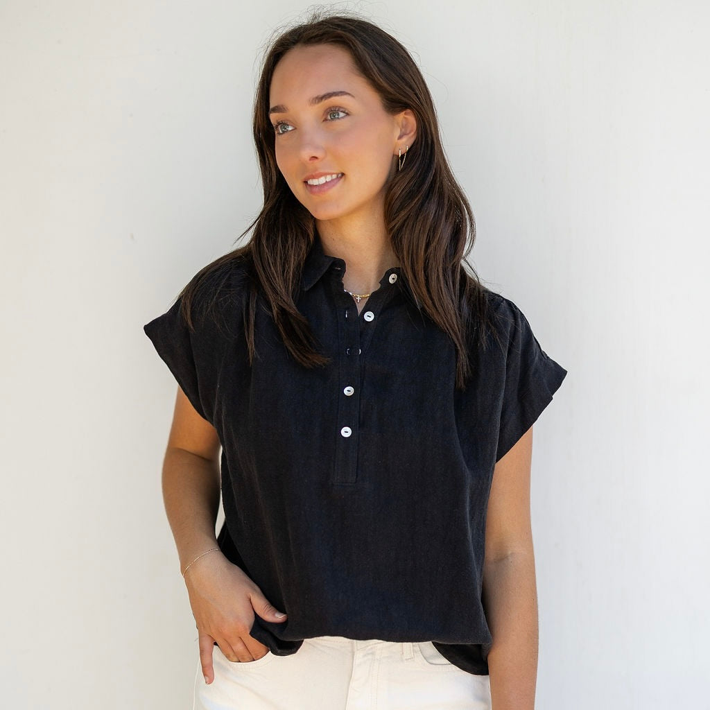Black Linen Amalfi Top