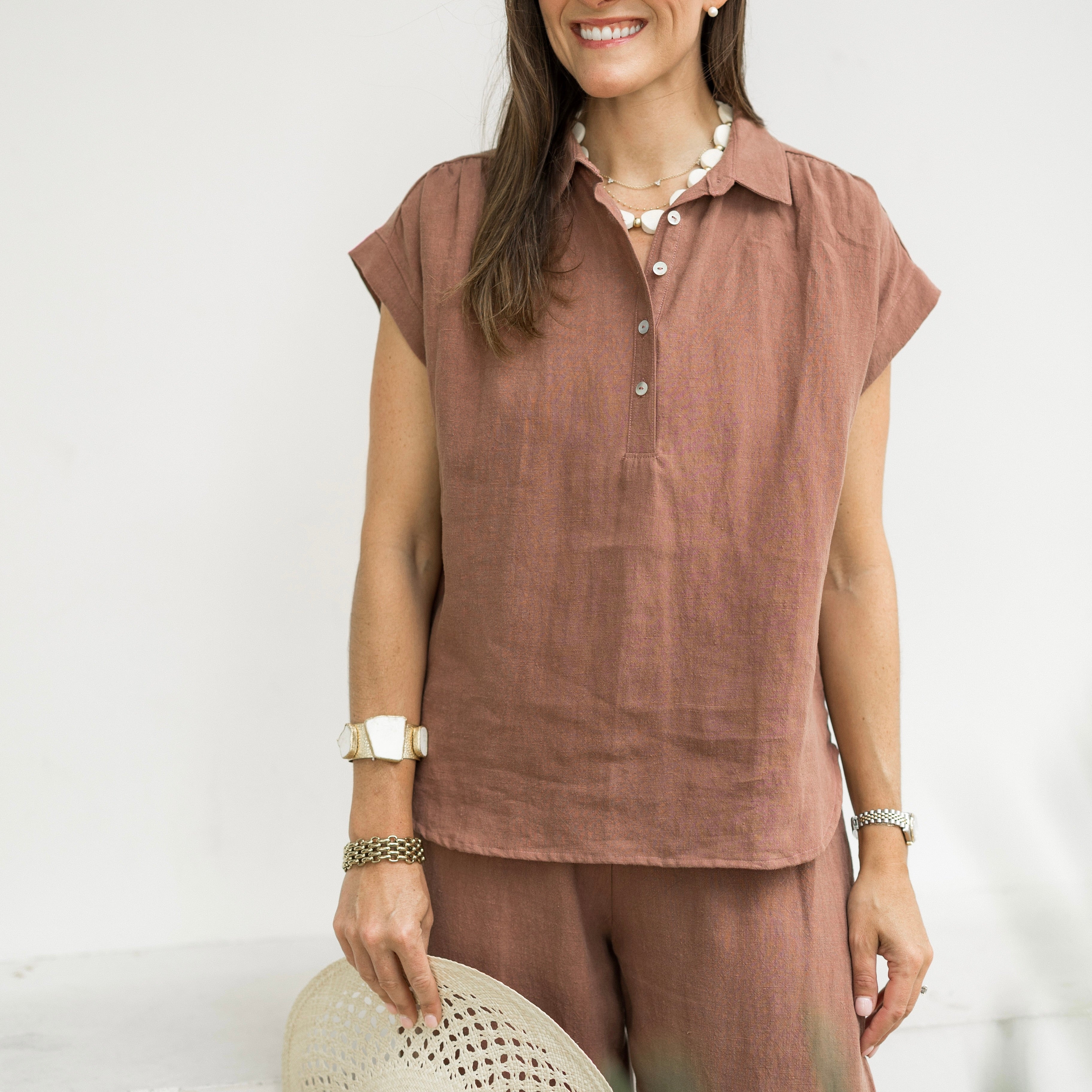 Cocoa Linen Amalfi Top
