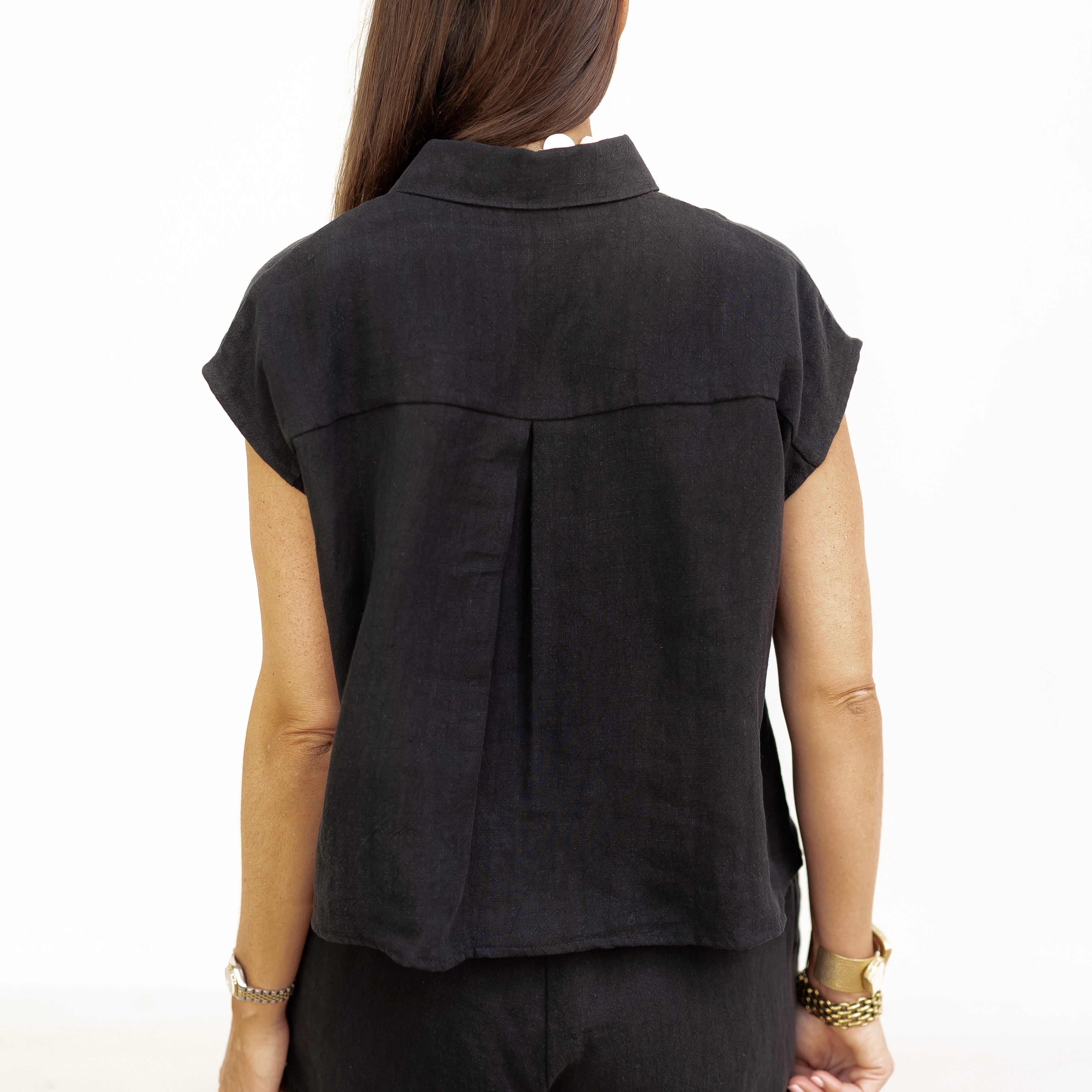 Black Linen Mina Top