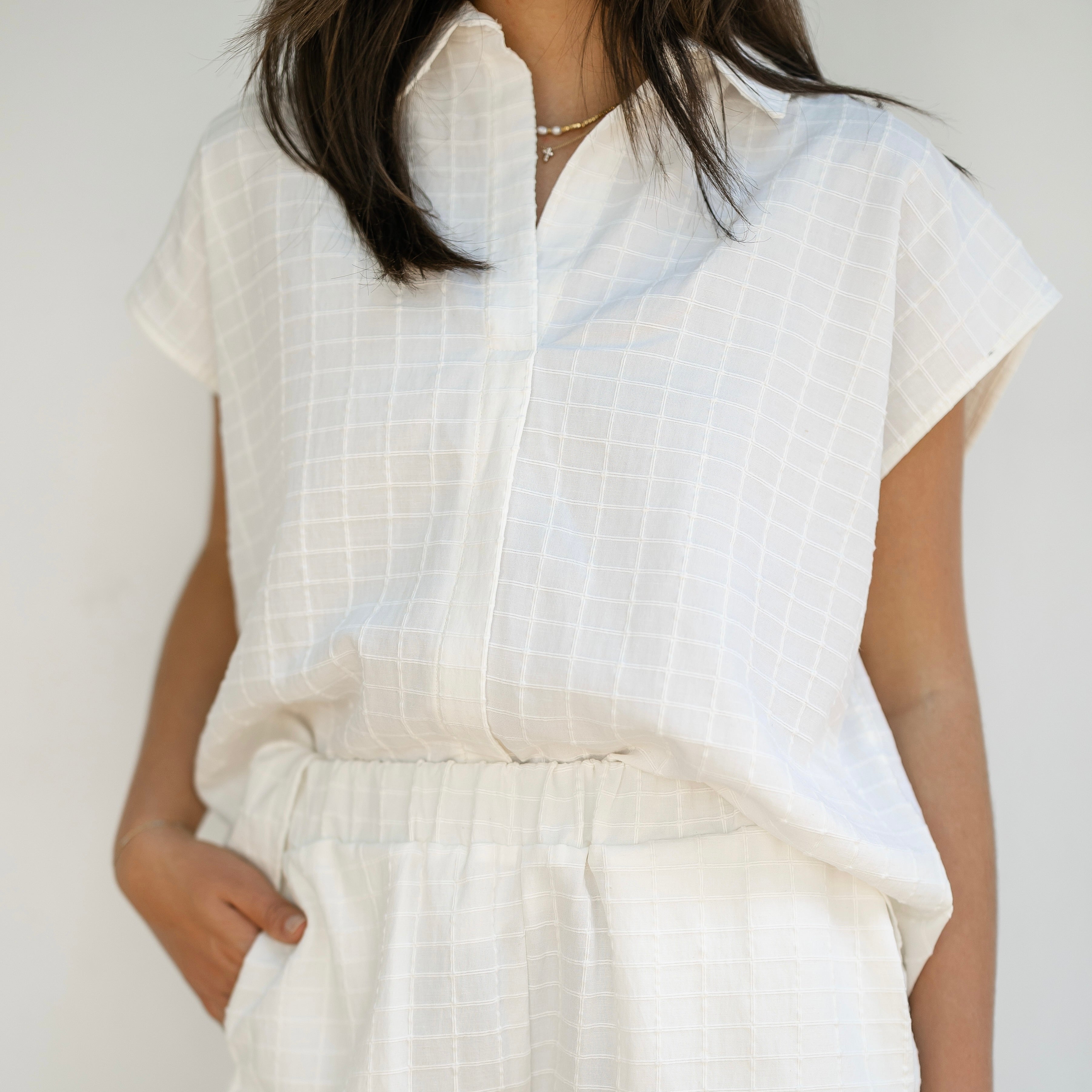 White Textured Mina Top